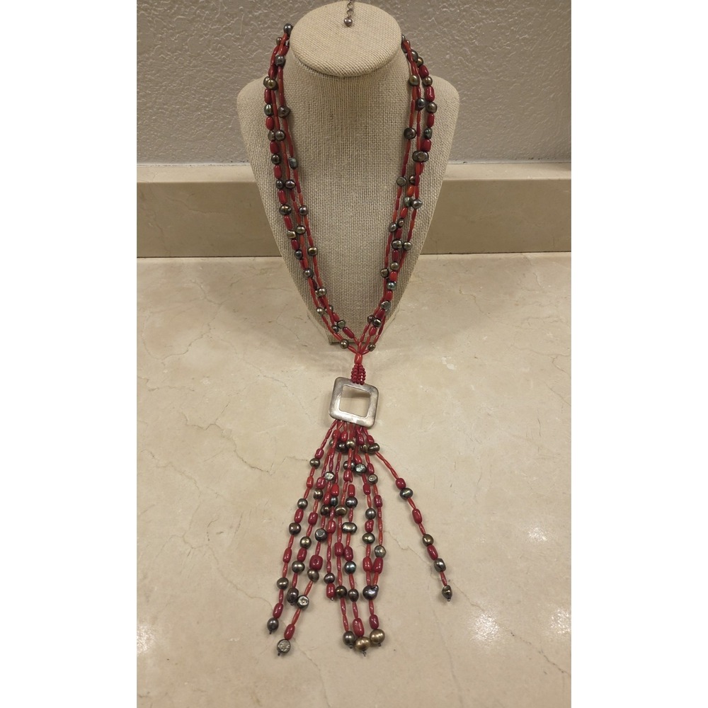 Sterling Silver Jay King Desert Rose Trading 3 Strand Blk Baroque Pearl Necklace